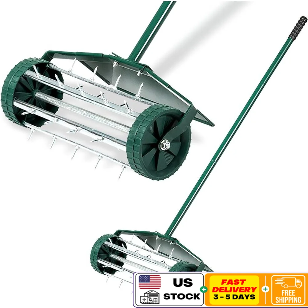 Manual Lawn Aerator Tool with Anti-Slip Handle Tine Spikes Easy Assembly Garden Grass Aeration Equipment Healthy Lawns