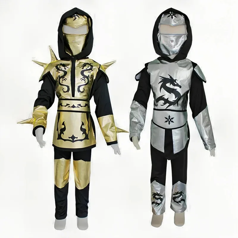 Disfraces de Halloween para niños, disfraz de Ninja, ropa dorada para niños, traje de samurái misterioso para fiesta, conjunto de traje de espía de Carnaval para bebé