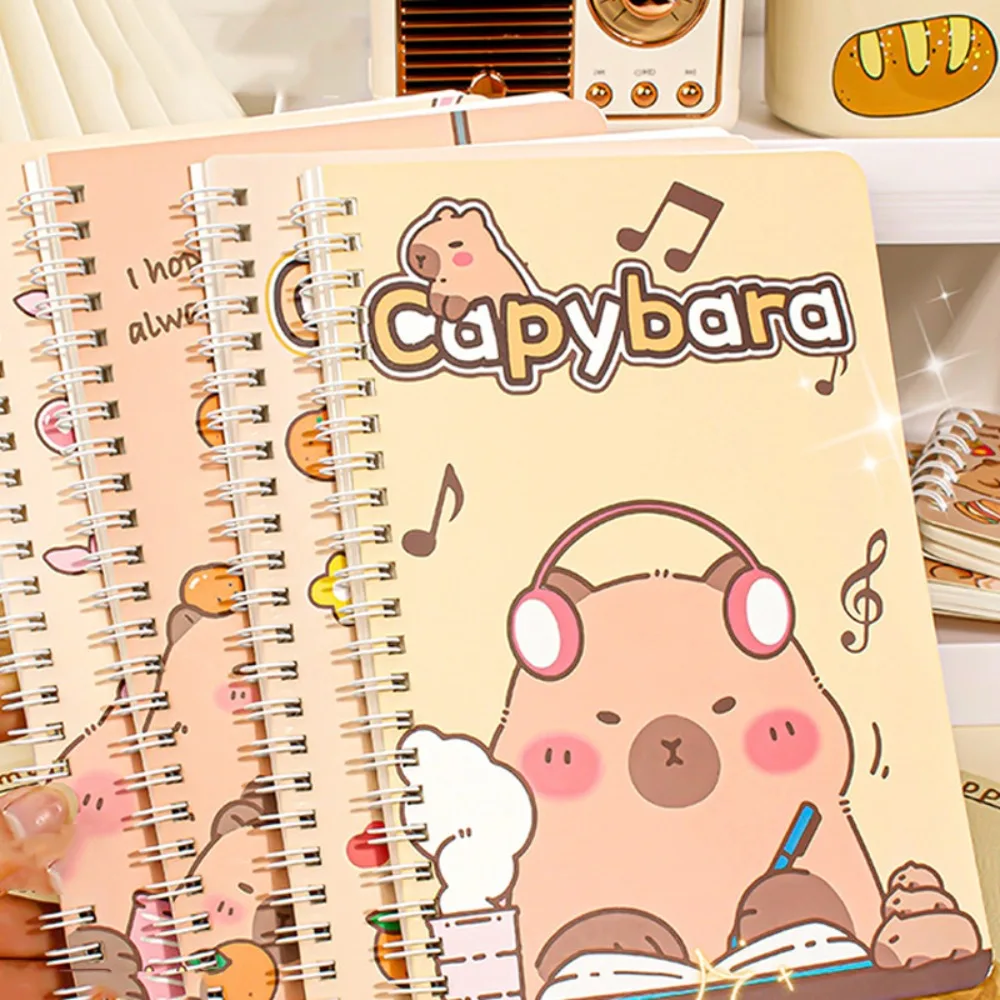 Capybara-Mini cuaderno portátil de dibujos animados, Bloc de notas pequeño Kawaii, diario de estudiantes, notas diarias, bobina A5