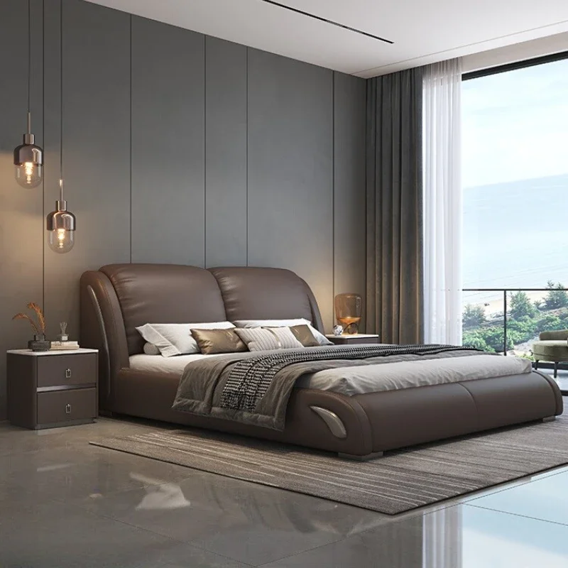 

Bedroom 180x200cm 200x220cm Modern Simple Luxury Genuine Leather Bed Box Structure Frame Double Bed 2 People Bases And Frames