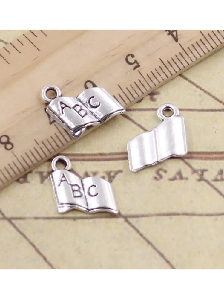 30 sztuk Charms otwarta książka Abc 11x11mm tybetański srebrny kolor wisiorki antyczne tworzenie biżuterii DIY Handmade Craft — zdjęcie 2