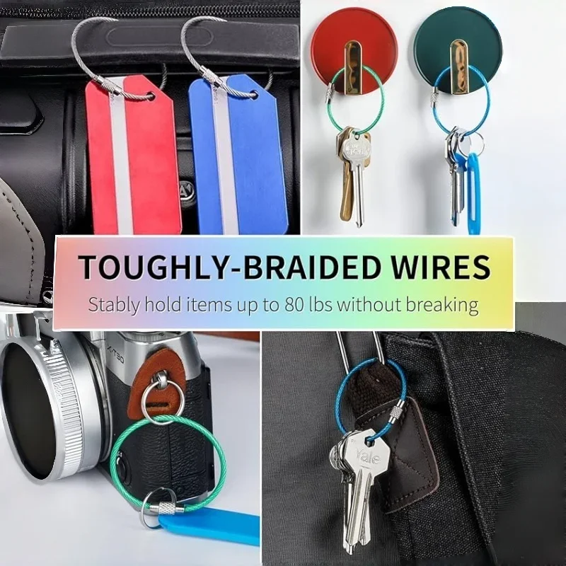 Obrázek 7: 6/12pcs multi-color wear-resistant drát lano klíč prsten hardware malý klíč prsten odnímatelné drát lano prsten boule zamknout příslušenství.