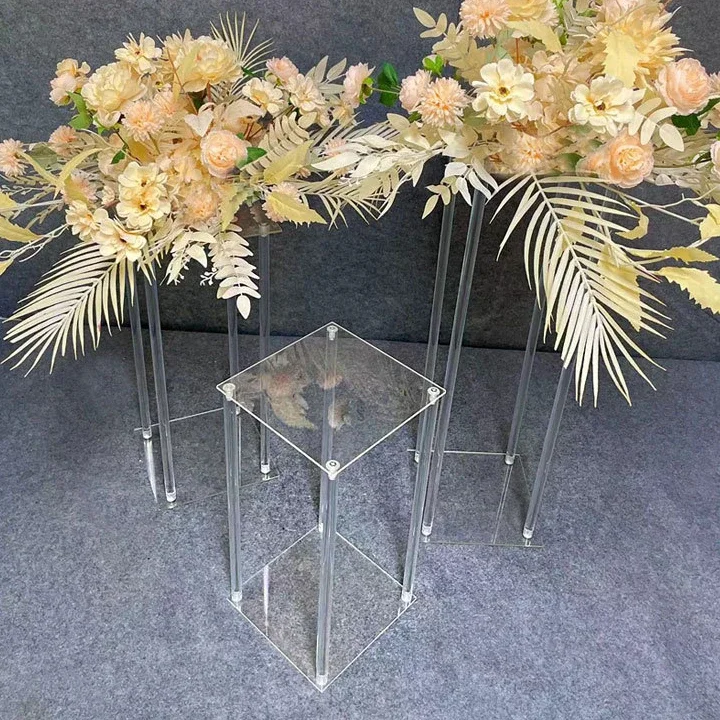 Square Transparent Wedding Table Centerpiece Crystal Acrylic Flower Stand Display Rack Dessert Table Party Birthday Decoration