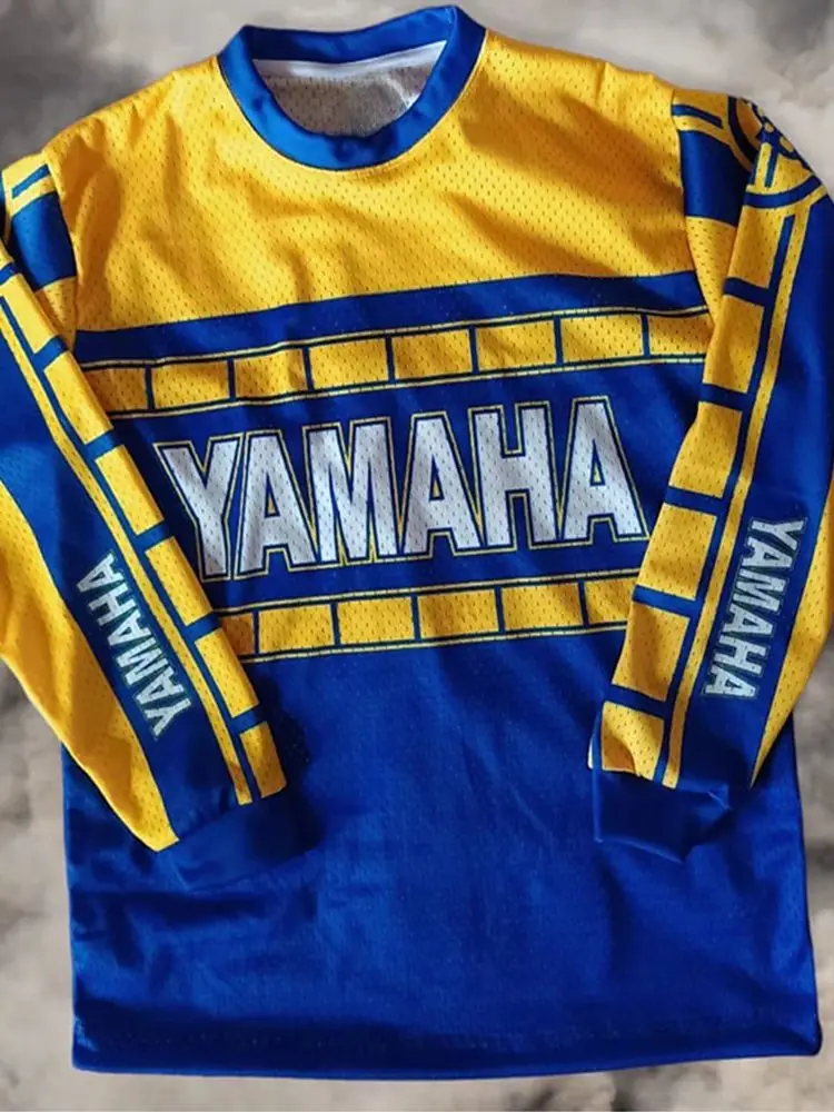 AliExpress Summer New Blue Retro Yamaha Fashion Casual Long Sleeved Cycling Suit Men Racing Oversized Breathable Quick Drying Sports Shirt
