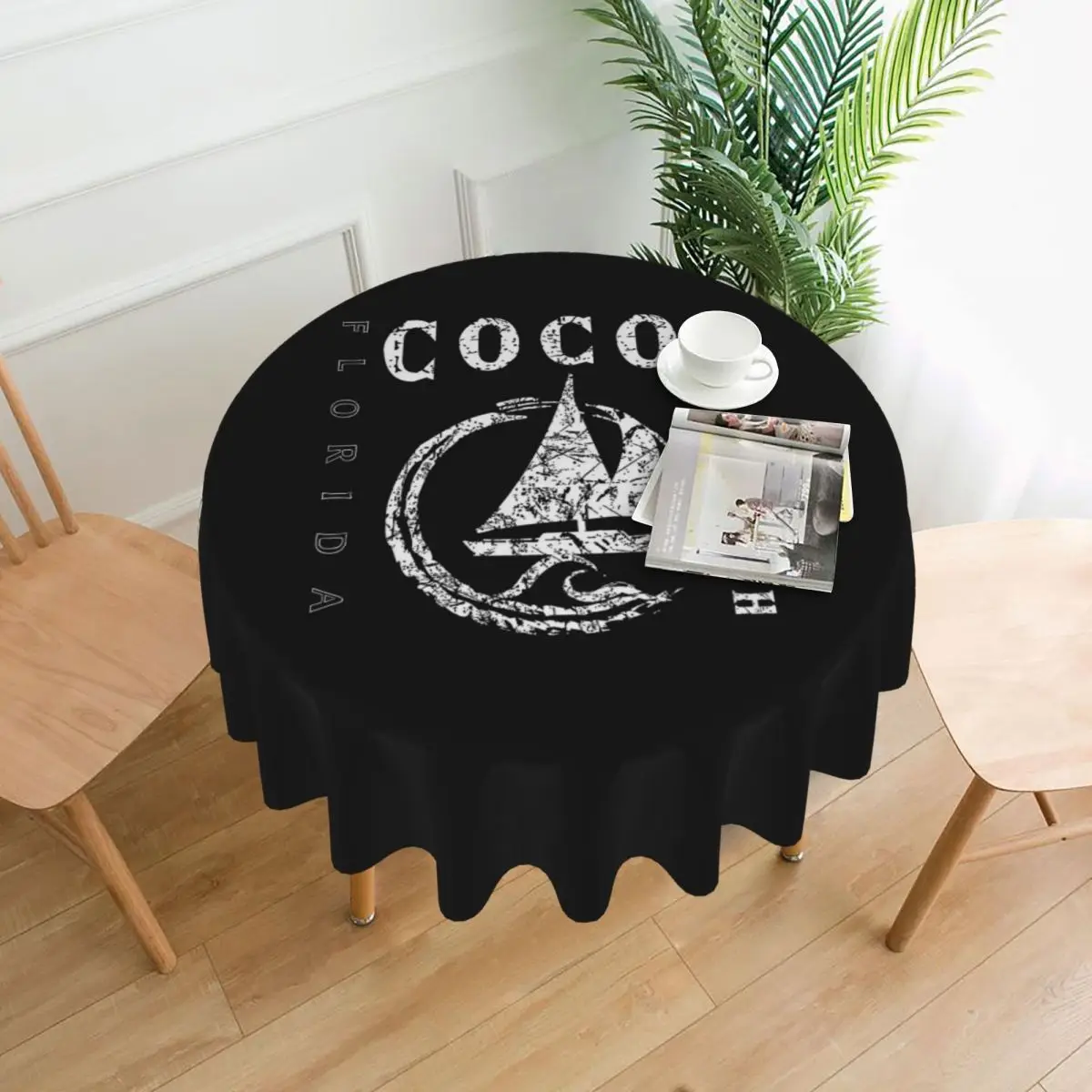 Cacao playa Florida velero vela yate onda náutica impermeable mantel redondo mantel a prueba de aceite cubierta para mesa de comedor