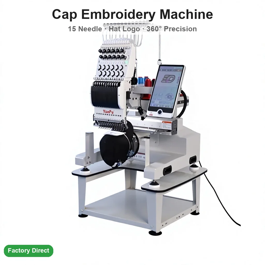For Cap Embroidery Machine Single Head Digital Automatic 12 Needles 210x360mm