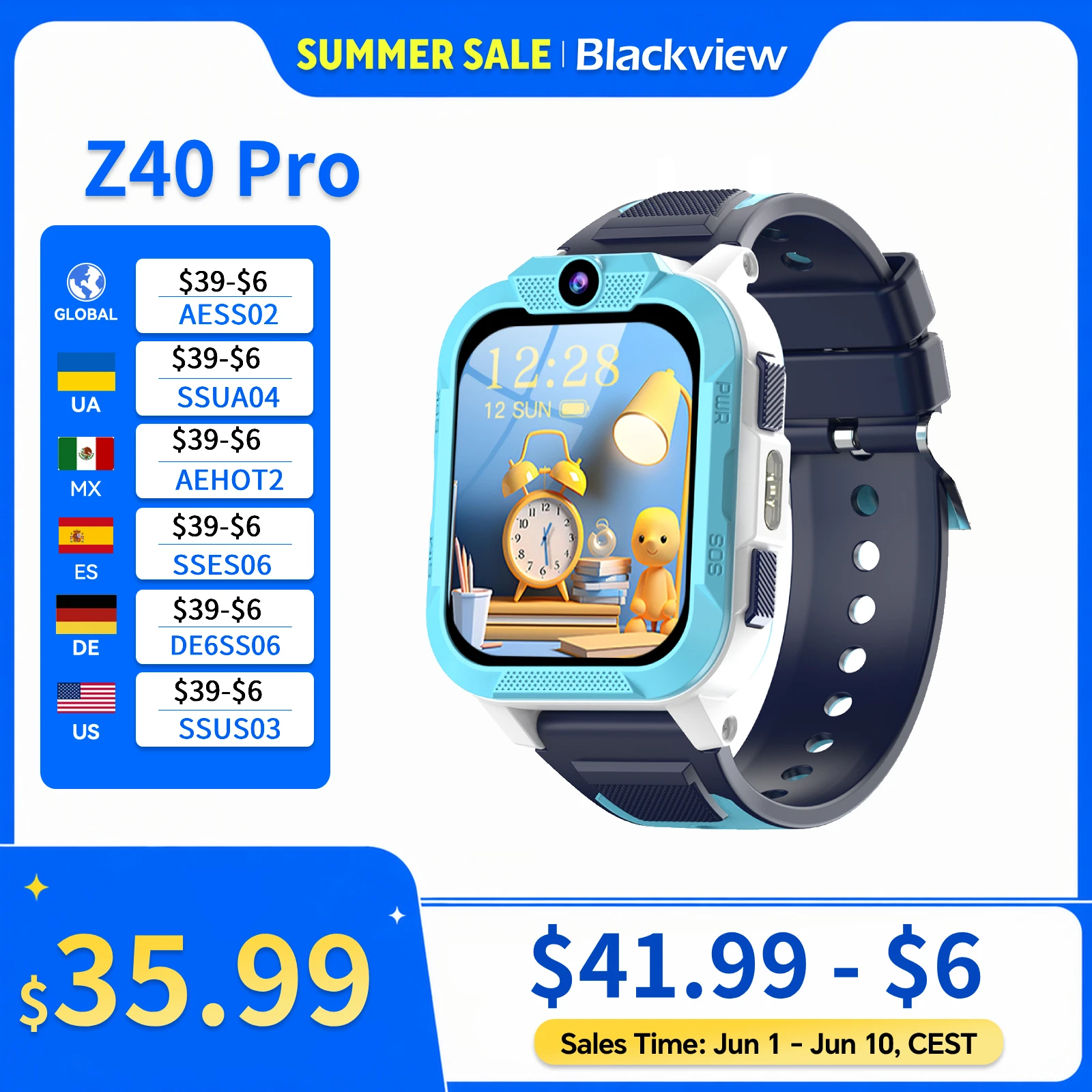 Blackview Z40 Pro Kids Smart Watch LBS+WiFi+GPS Triple AI Positioning Large 850mAh Battery 4G Video Call Phone Watch Smartwatch