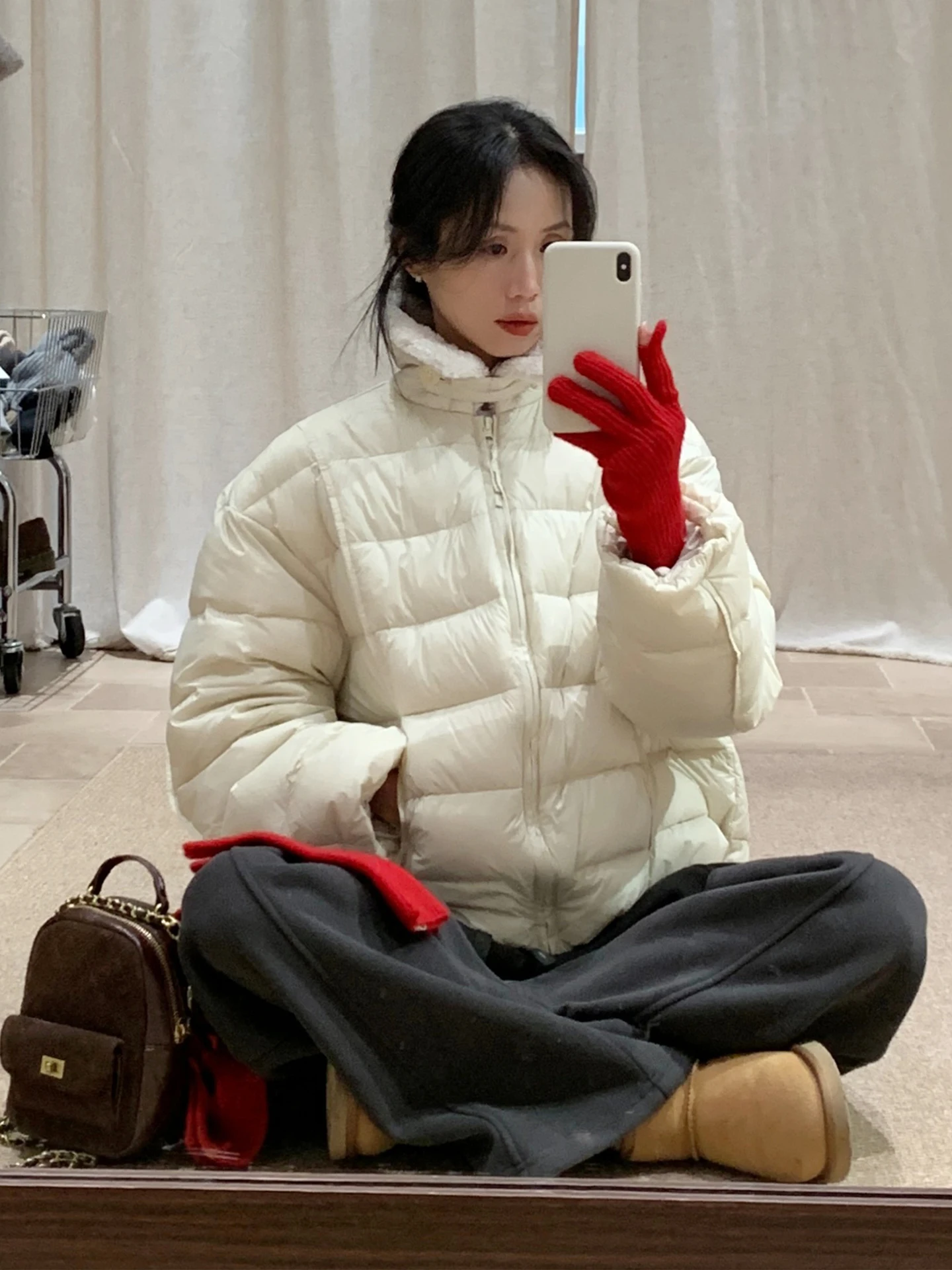 

Korean Sle ort Puffer Jaet Women's Bread Sle down Jaet Warmth 90% White Du down Collar Flip Winter New Arrival