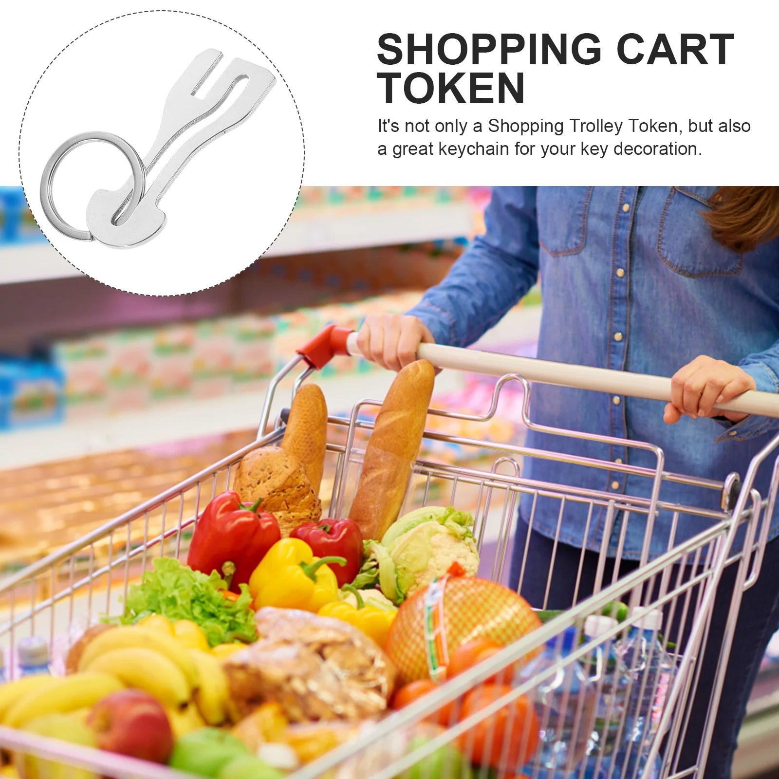 4 Pcs Pin Cart Token Shopping Coin Purse Keychain Go Carts Trolley Keyring 800X260X230CM Zinc Alloy Universal Accessory