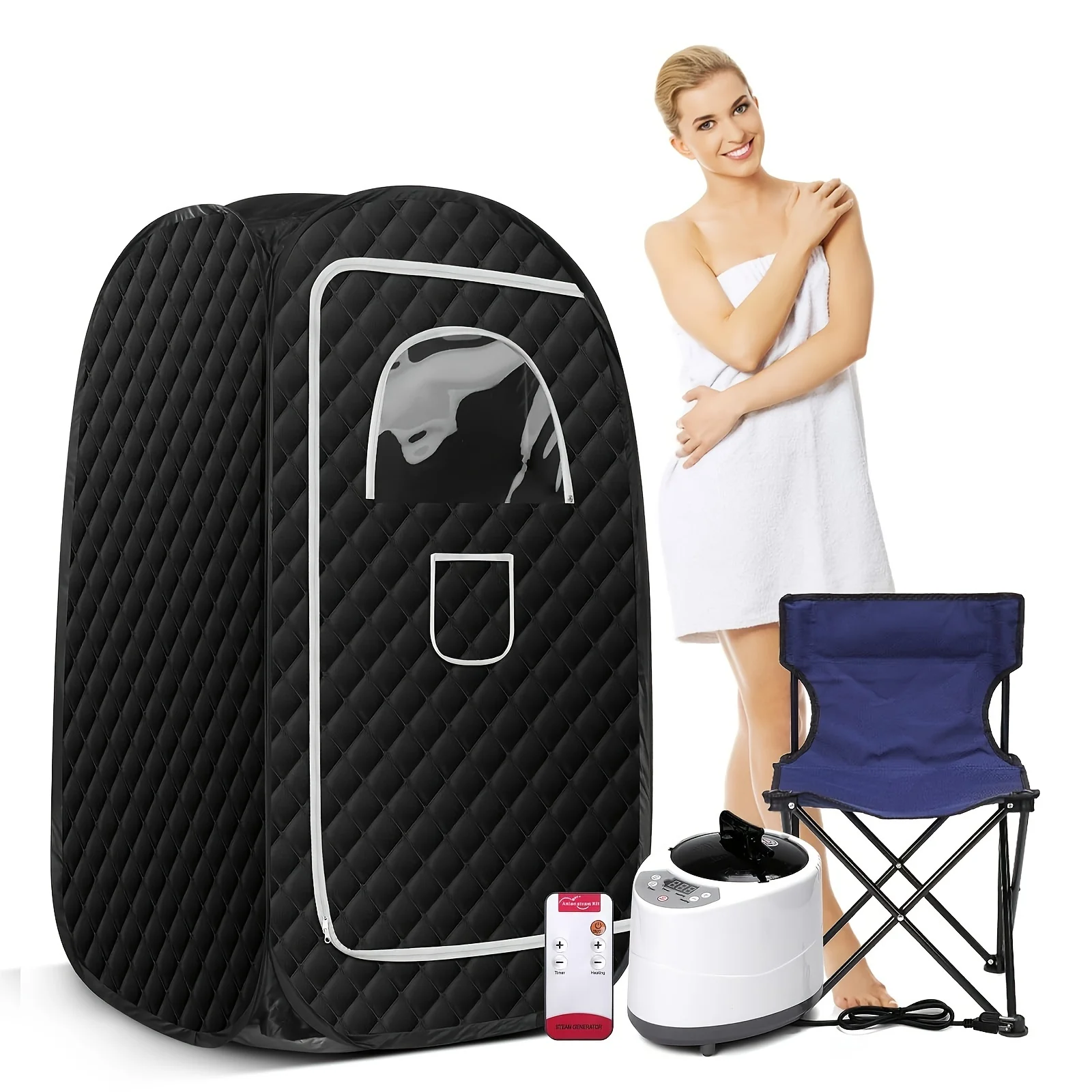 Portable Sauna for Home, at Home Sauna Full Body, Portable Steam Saunas Box Fold-able with 2.6L 1000 Watt Steamer, Folding Chair