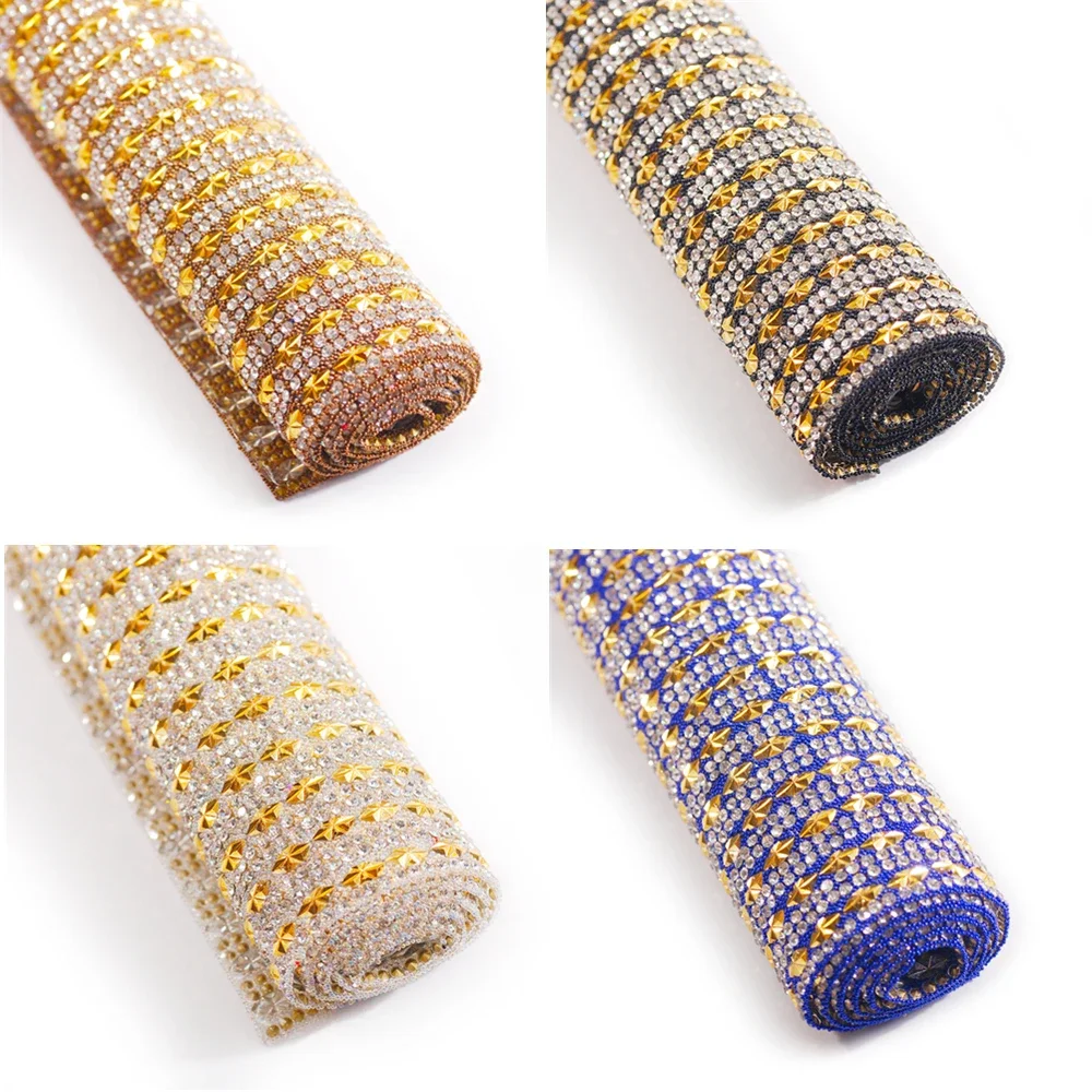 24*40Cm Mine Gold Horse Eye Stones Rhinestones Tiny Beads Hot Fix Rhinestone Mesh Applique Fit Iron On Wedding Dresses Diy Trim