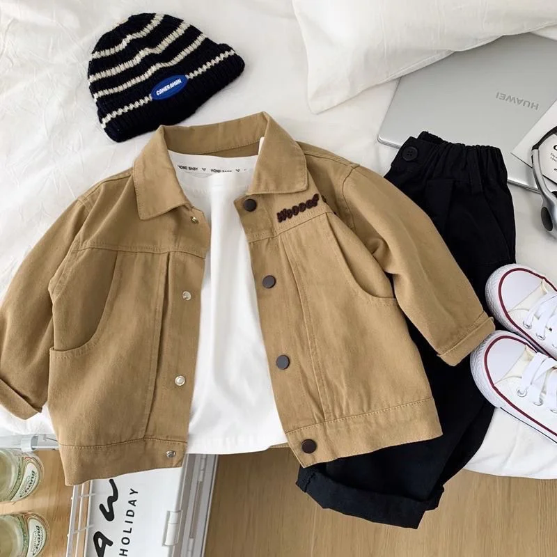 

Boys Baby Autumn Coat,2025 New Children Bear Jacket Spring Cartoon Lapel Outerwear New Kids Fashion Casual Clothes