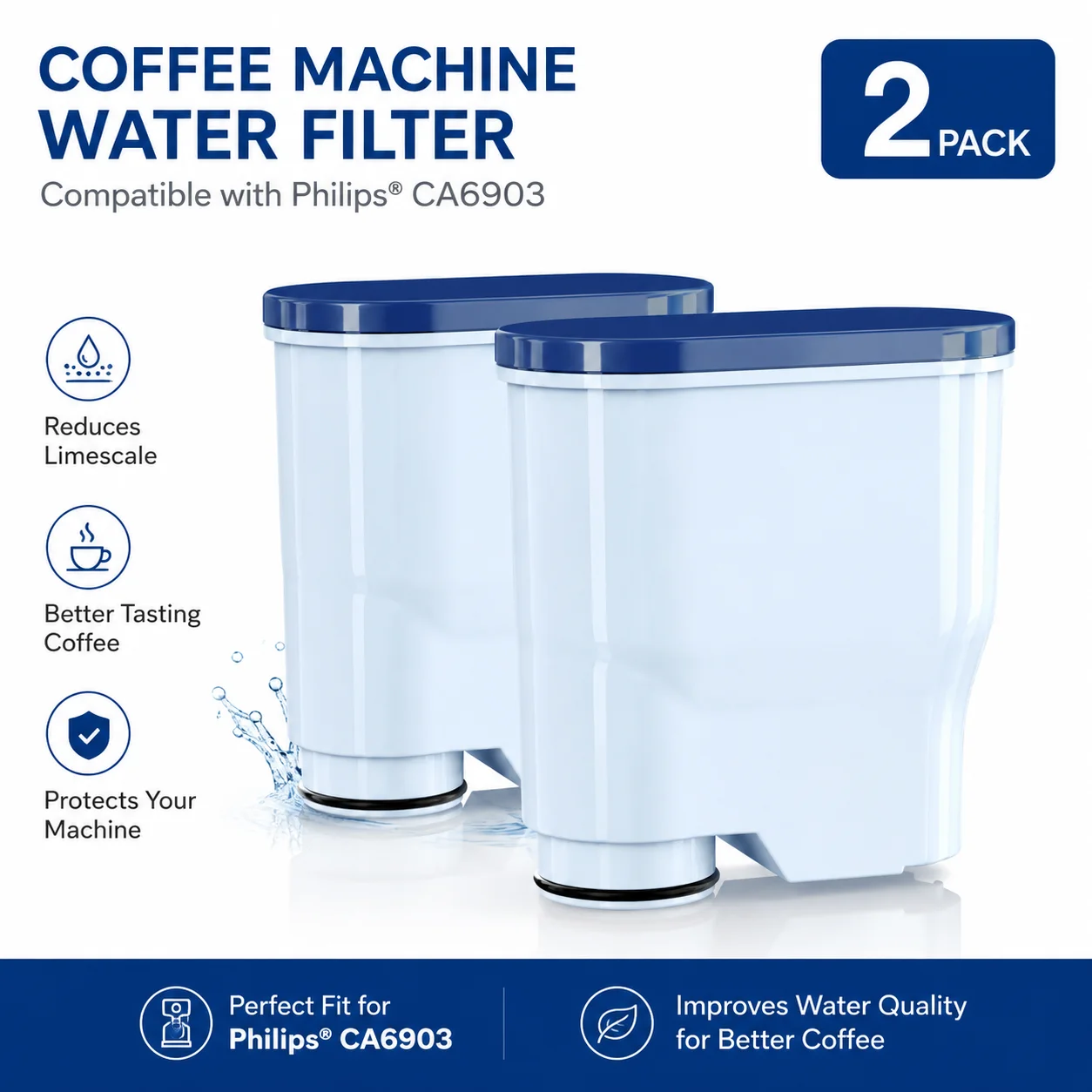2PCS Replacement Water Filter Cartridge for Philips Saeco CA6903 AquaClean Coffee Machine Descaling Filter Improves Coffee Taste