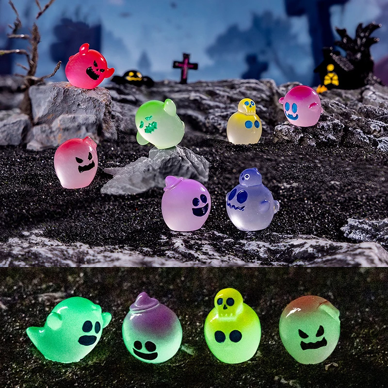 Halloween Luminous Ghost Miniatures Figurines DIY Fairy Garden Home Decoration Dollhouse Model Car Interior Desktop Decor Gifts