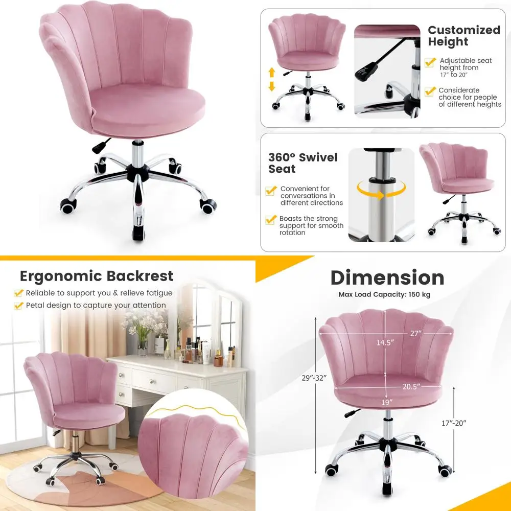 

Modern Velvet Upholstered Swivel Desk Chair with Adjustable Seat and Wheels for Home Office Comfort