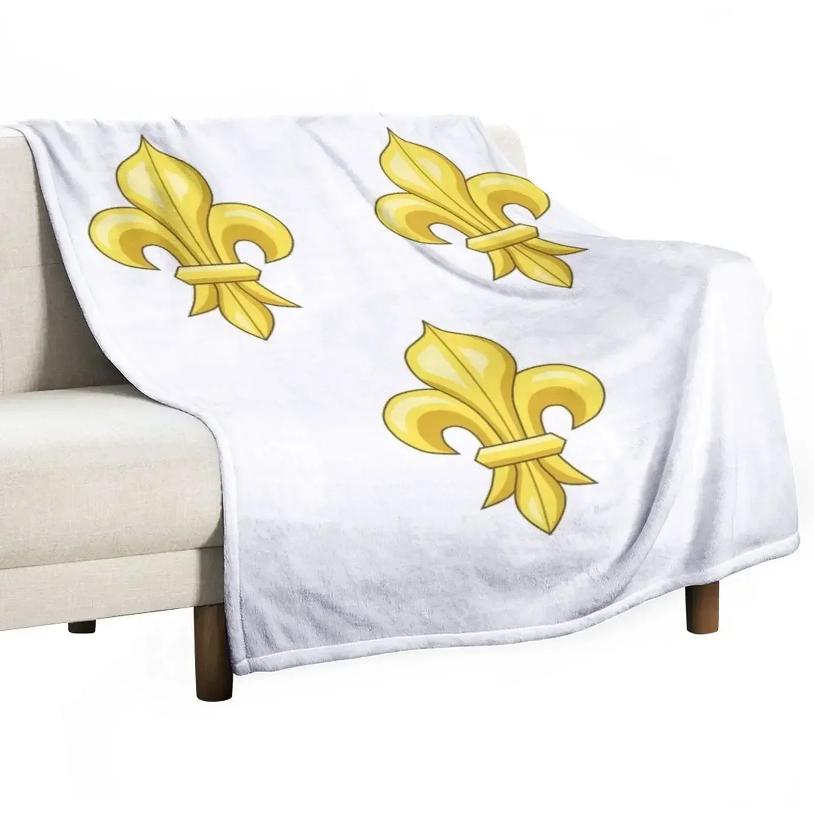 Blason France moderne French royal golden yellow fleur de lys lis blue King of France coat of arms vintage white b Throw Blanket