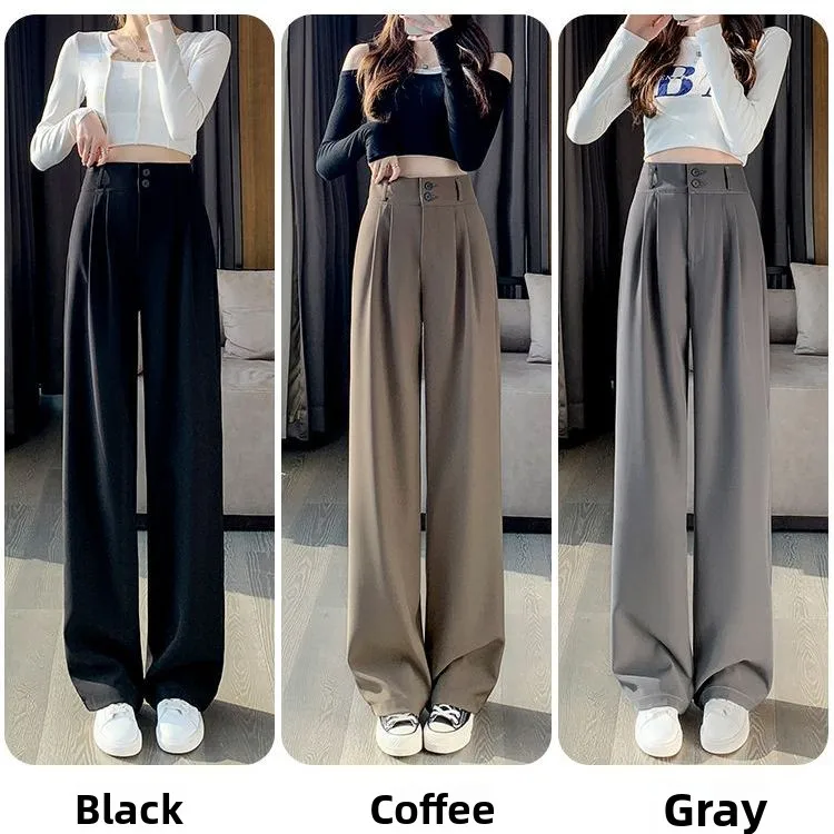 

Брюки с высокой талией, прямые, в пол, для женщин с фигурой типа «груша», весна-осень, широкие, повседневные, костюмные, с эффектом драпировки