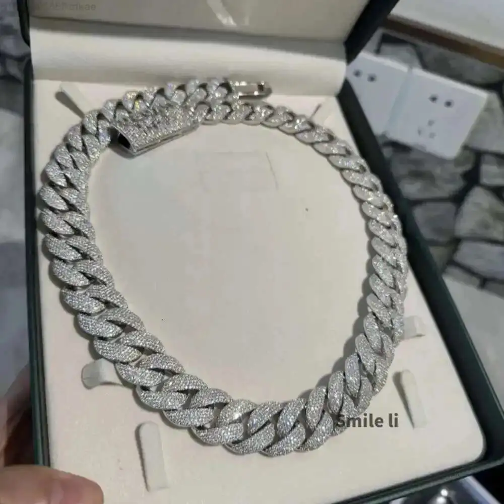 

Thickness Large 20mm Diamond 925 Sterling Silver Iced Out Prong Setting Vvs Moissanite Gold Cuban Link Chain