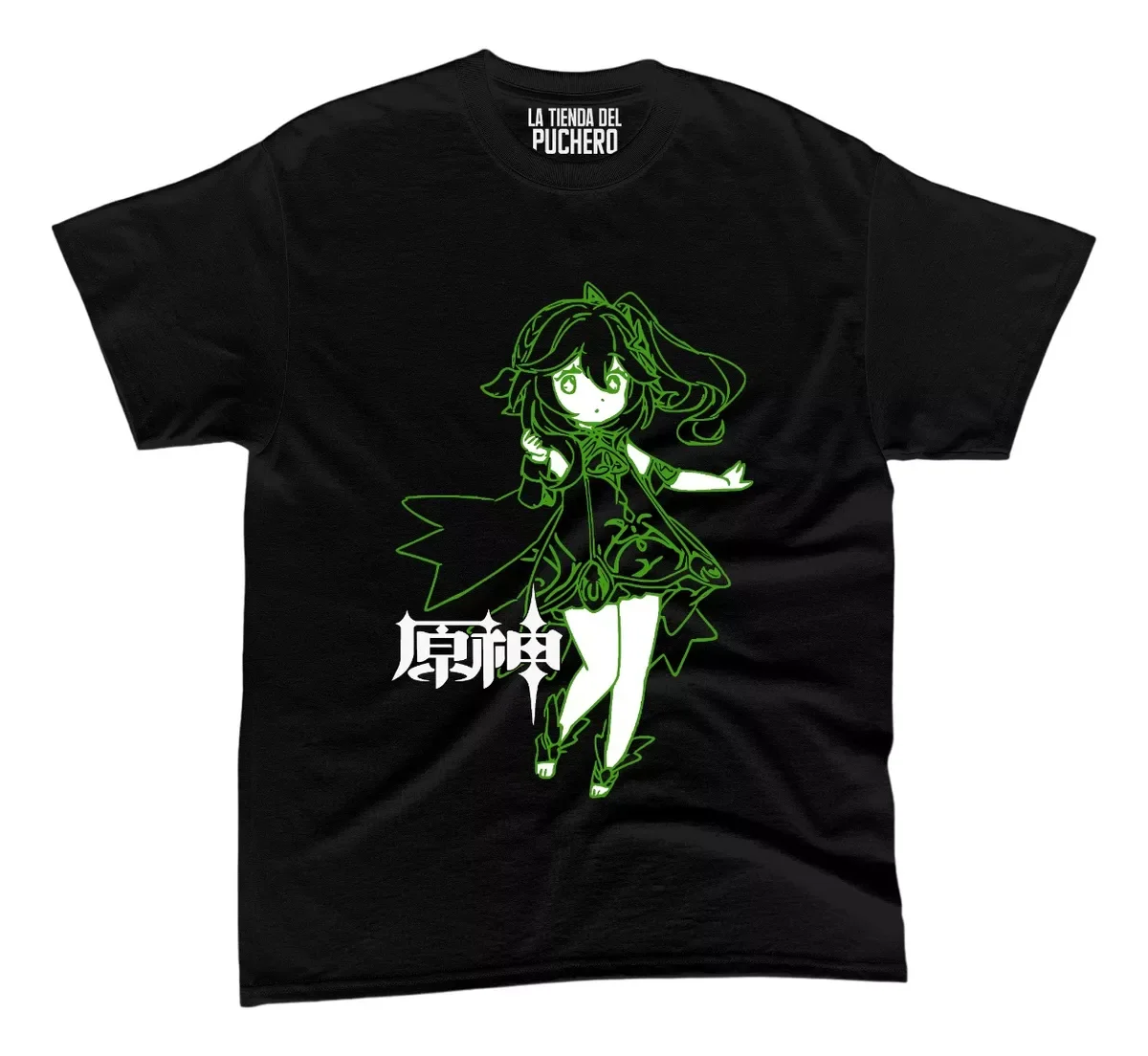 Camiseta Anime Genshin Impact Nahida Lineas Verdes Logo B