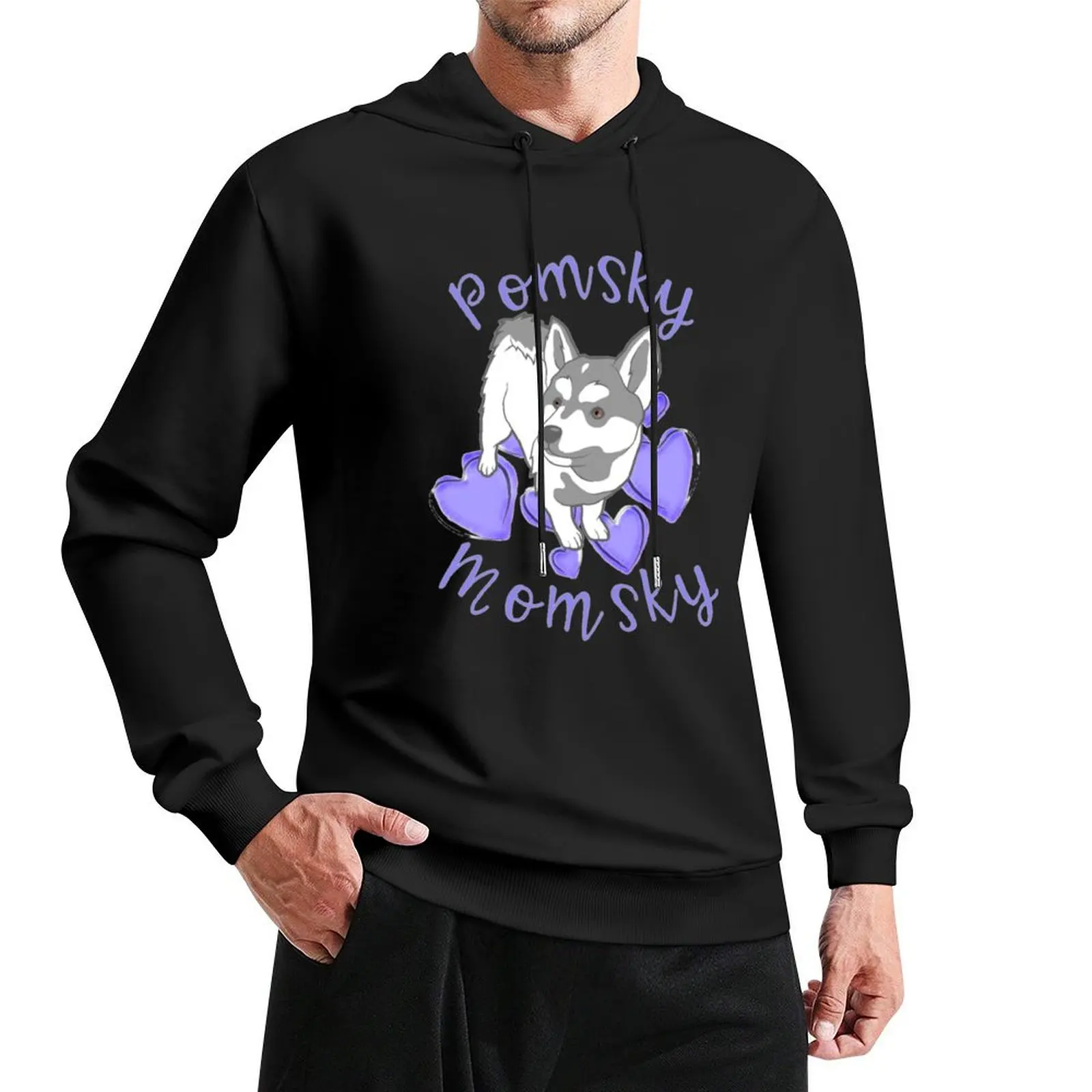 

Cute Pomsky Momsky Pomsky Mom Gray White Dog Purple Hearts Pullover Hoodie korean autumn clothes pullover