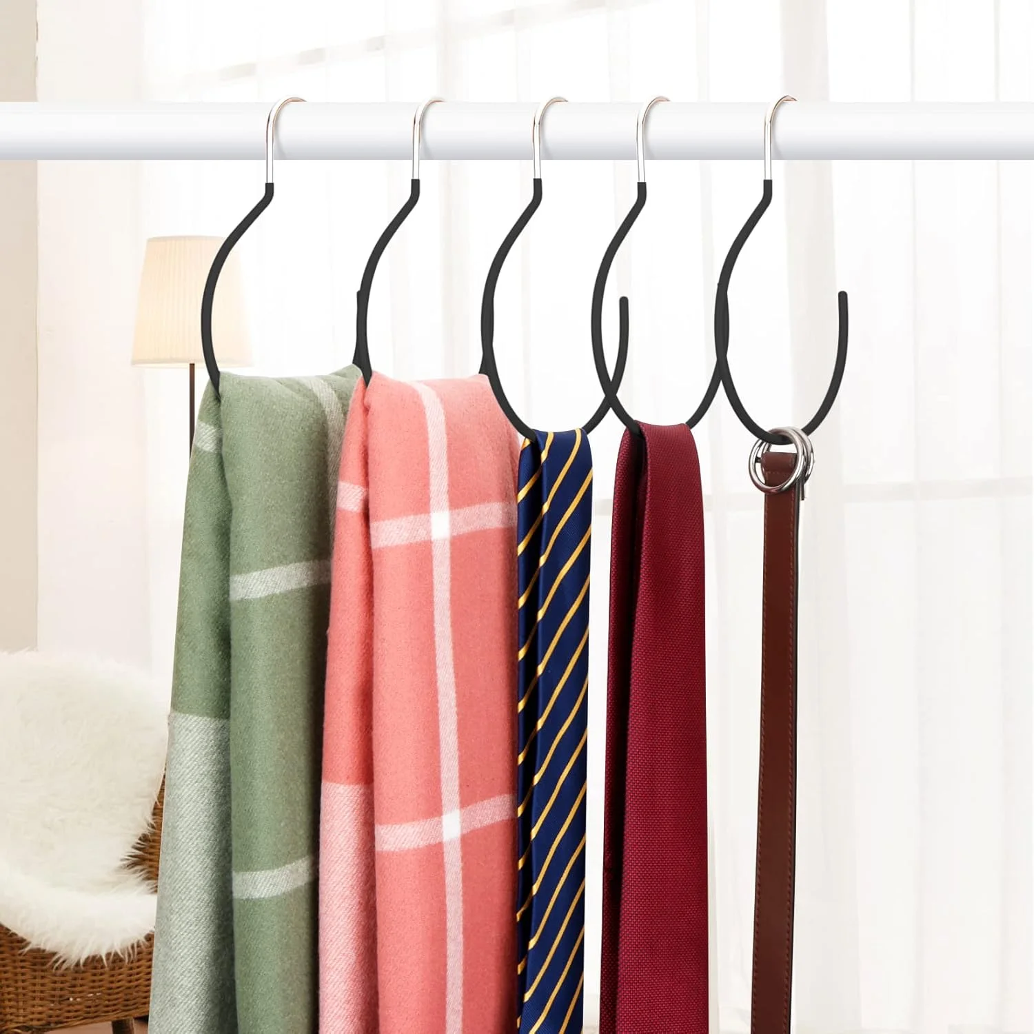 Scarf Ring Hanger Belt Rack, 5 Pcs Non-Slip Tie Hanging  Closet Accessories Organizer  Holders for Ties Scarves Belts and Jewelr