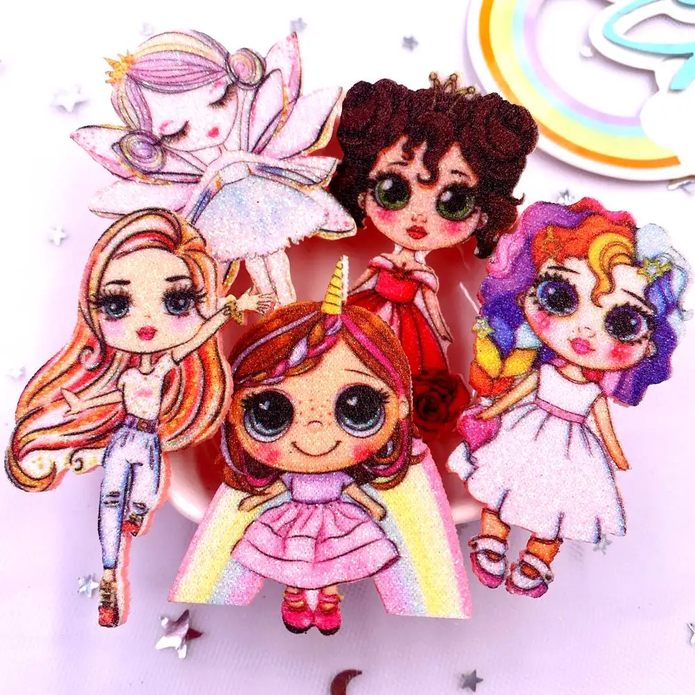 10szt Glitter Felt Fabric Nonwovens Rainbow Kawaii Girl Doll Applique DIY Sewing Patch Christmas Decor Supplie Accessorie Craft