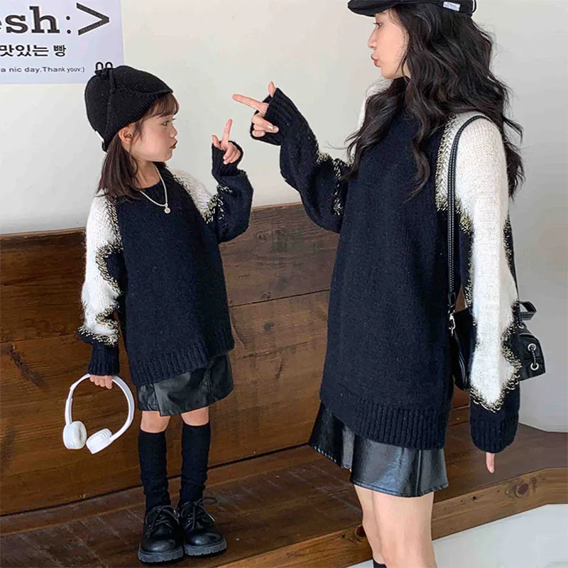 

2023 Korean Style Mother-daughter Sweater Baby Autumn Pullover Knitted Sweater Warm Casual Children's Cardigan