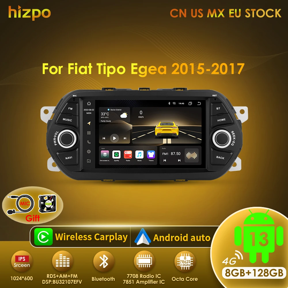 Hizpo For FIAT TIPO EGEA 2015 - 2017 Car Radio Multimedia Video Player Navigation Carplay Stereo GPS Android No 2din 2 din DVD