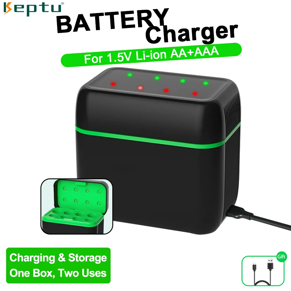 LED 1.5V AA + AAA 리튬 이온 배터리 충전기 8 슬롯 aa aaa 스마트 플립 탑 충전 구획 USB 빠른 충전