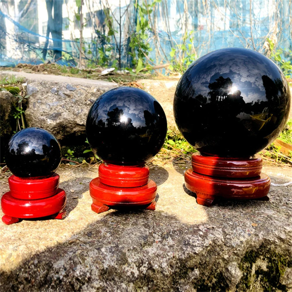 Natural Obsidian Ball Healing Collection Home Decor Crystal Orb Reiki Stone Wind Water Balloon Without Base