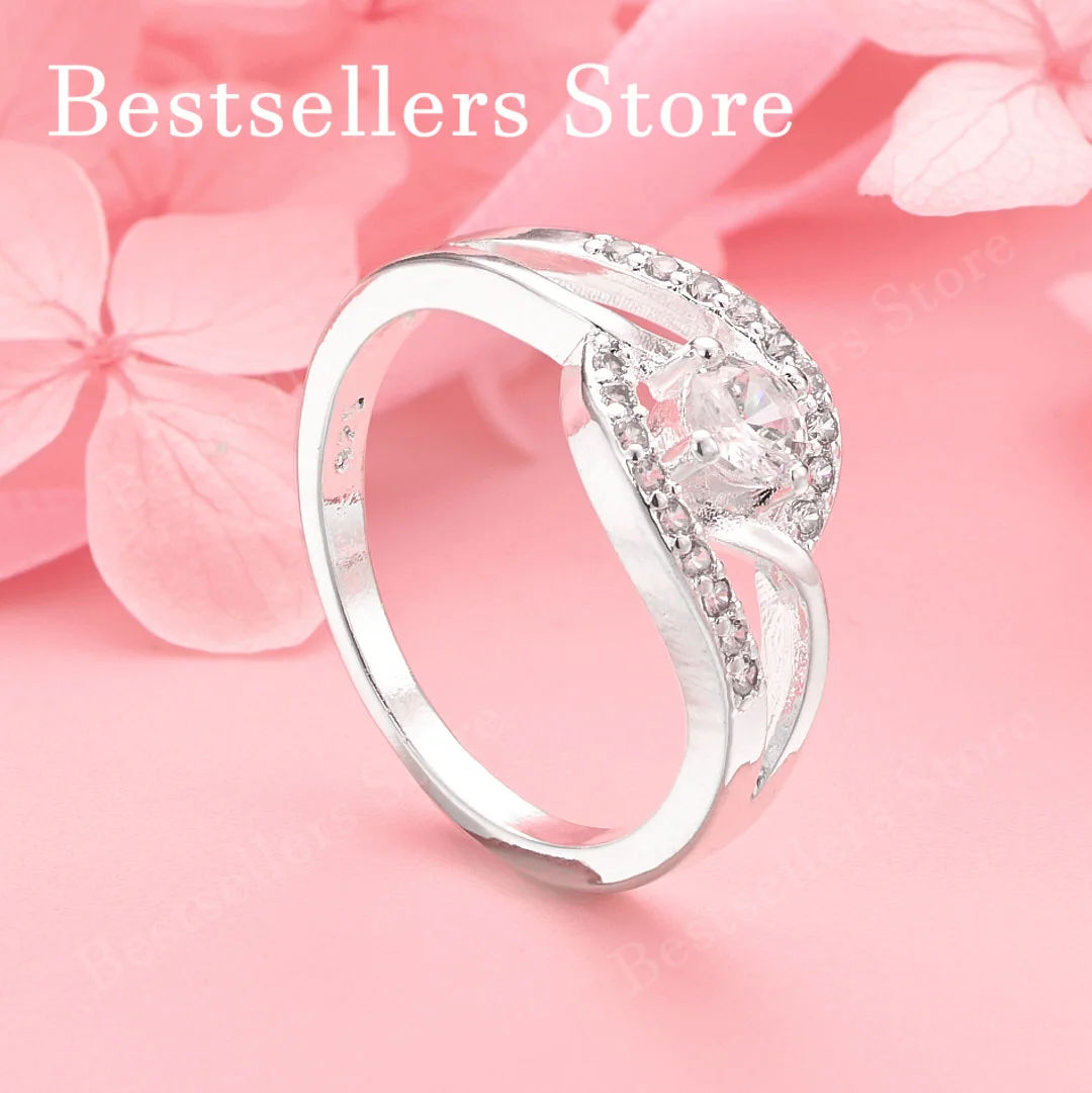 

1 Piece 925 Sterling Silver Ring with Exquisite Sparkling Zircon 7-10# - Charming Wedding Accessory Jewelry for Women