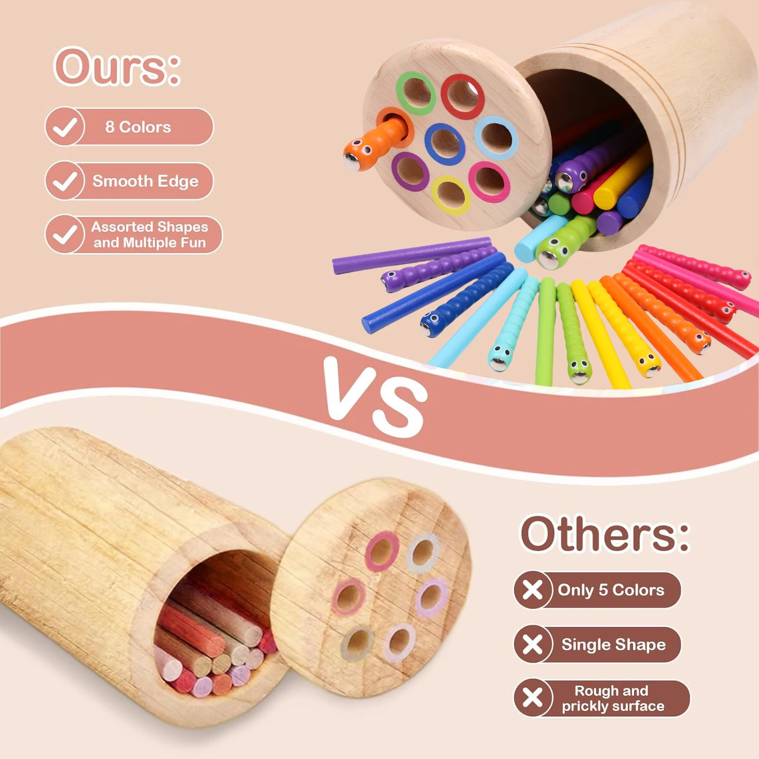 Hölzernes Montessori-Spielzeug für Kleinkinder, Farbsortierung und Angeln, Dual-Gameplay, Feinmotorik-Entwicklungsspiele für Kleinkinder, sensorische Matching-Spiele