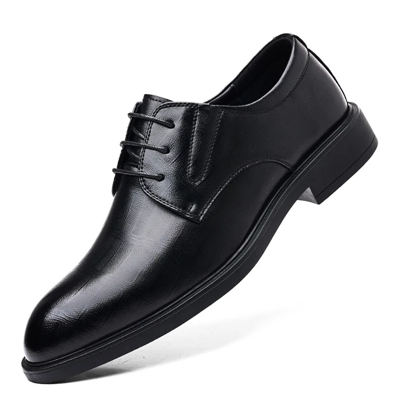 Zapatos de vestir con cordones para hombre, calzado de cuero con punta puntiaguda, aumento de altura, negocios, ropa Formal, boda, moda informal, novedad de 2024