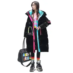 White Eiderdown Down  Women's 2023 Winter Fashion Western-style Loose Glossy Over-the-knee Long Stitching Bread Coat Tide