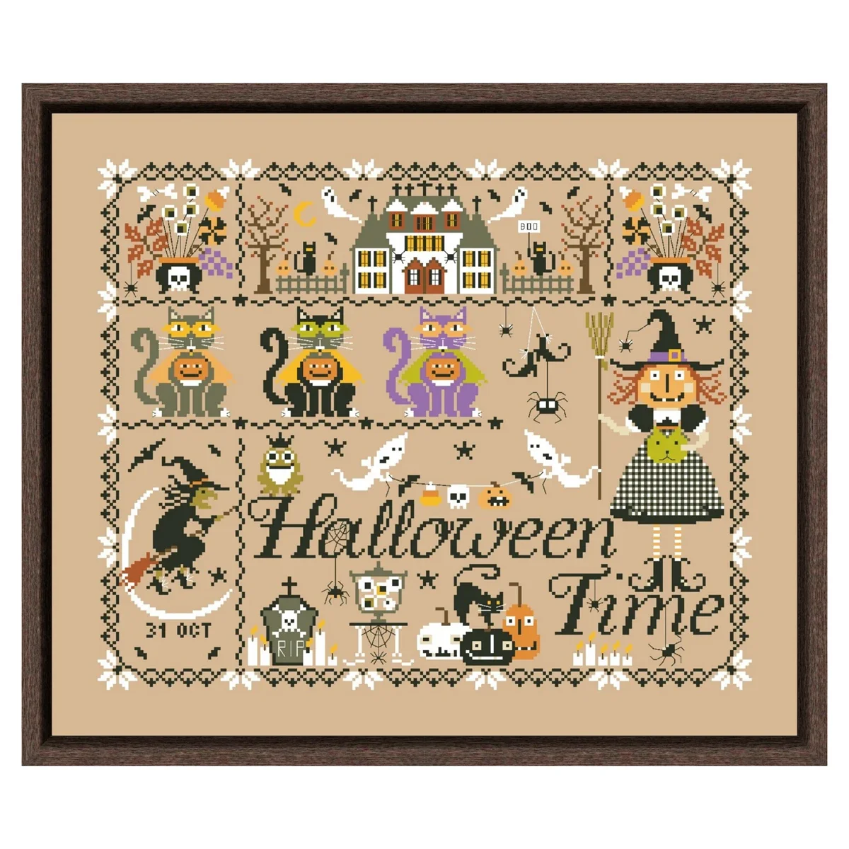 Zestaw do haftu krzyżykowego Halloween Time Cartoon 14ct lniane płótno haft DIY