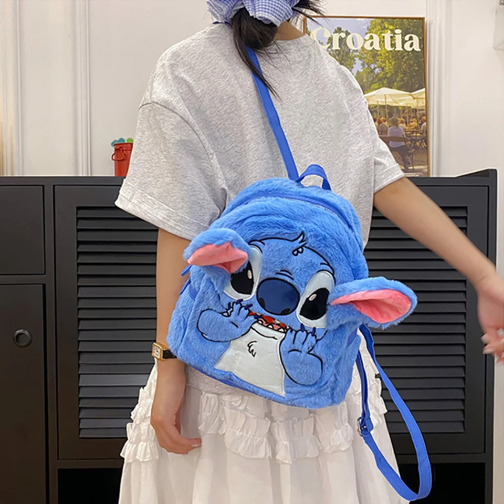 Stitch Plush Schoolbag Children\'s Kawaii Plush Backpacks Cute Cartoon Outdoor Furry Satchel Portable Shaggy Bag for Girl Handbag