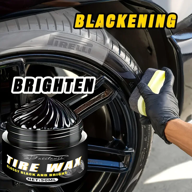 Tire Shine Black Wax - 50G ABS Resin Tire Rejuvenator, Suitable for Cars, Motorcycles, And Bicycles - Durable Gloss Enhancer, An