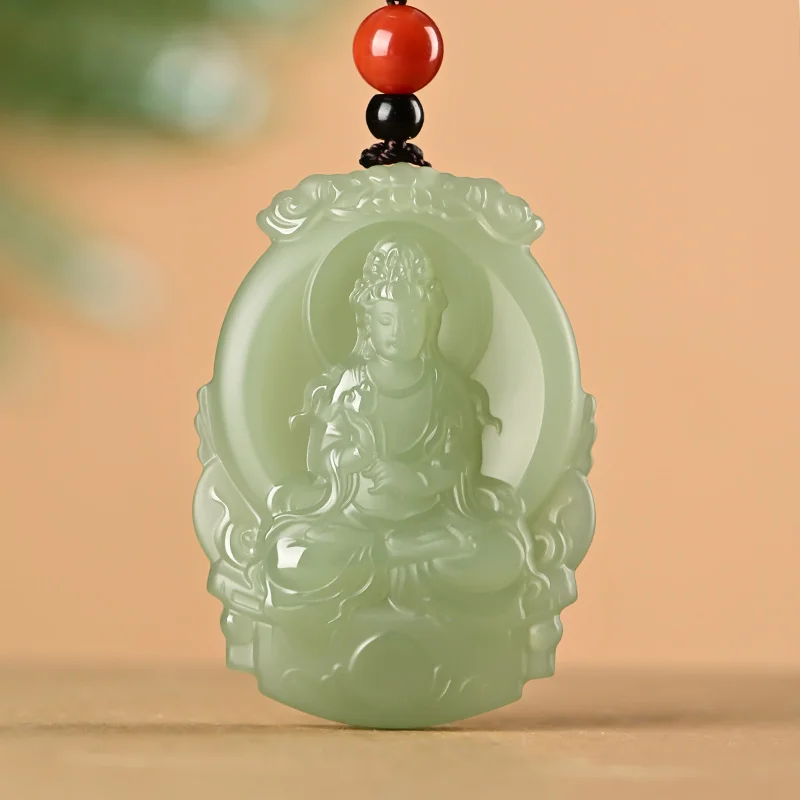 Natural Hetian Ruyi Bodhisattva Guanyin Men'S Peace Jade Necklace Pendant