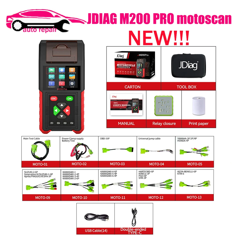 

JDiag M200 PRO Motorcycle Diagnostic OBD2 Scanner Moto Fault Code Reader Battery Tester Motoscan For BMW Yamaha Kawasaki Honda