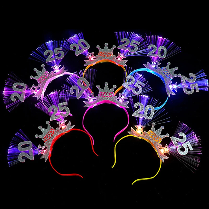 2025 Happy New Year LED Light Up Headband Creative Luminous Hair Hoops Children Flashing Toy Christmas Party Props Decoration