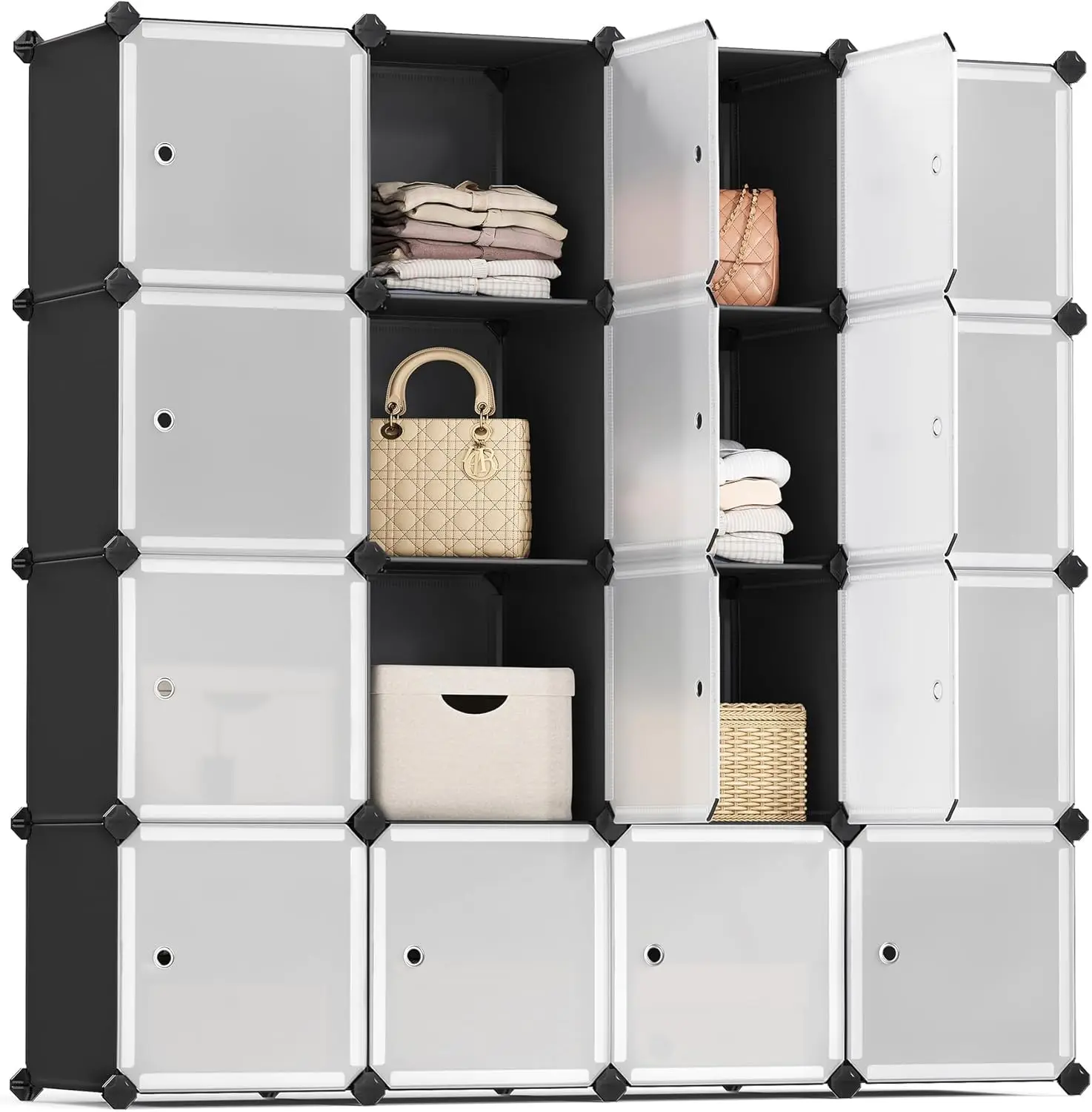 Cube Storage Organizer, Set of 16 Plastic Cubes, Closet Storage Shelves, DIY Plastic Closet Cabinet, Modular Bookcase,