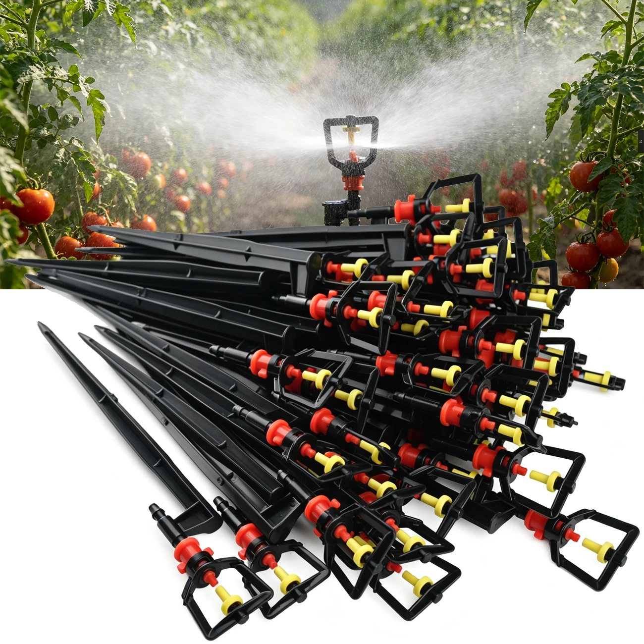 KESLA 20/50/100 Stück Gartenbewässerungs-Mikrosprinkler auf 20cm Stangenhalterung, Refraktionsnebel-Sprühsystem für Landwirtschaft und Gewächshäuser – Detail 1