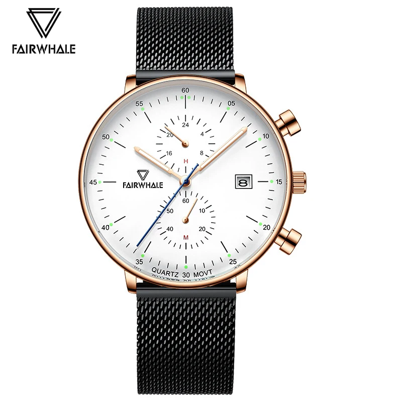 Hot Simplicity Fashion Watches Men Brand Mark Fairwhale Luxury Black Quartz Clocks Business Man Automatic Date Wristwatch Reloj