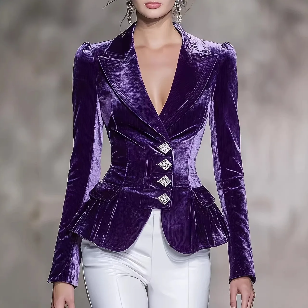 

Spring Women's Clothing Slim Fit Velvet Blazer Woman Elegant Tailored Jacket With Slit Long Sleeve Notched Collar Regular Cuff