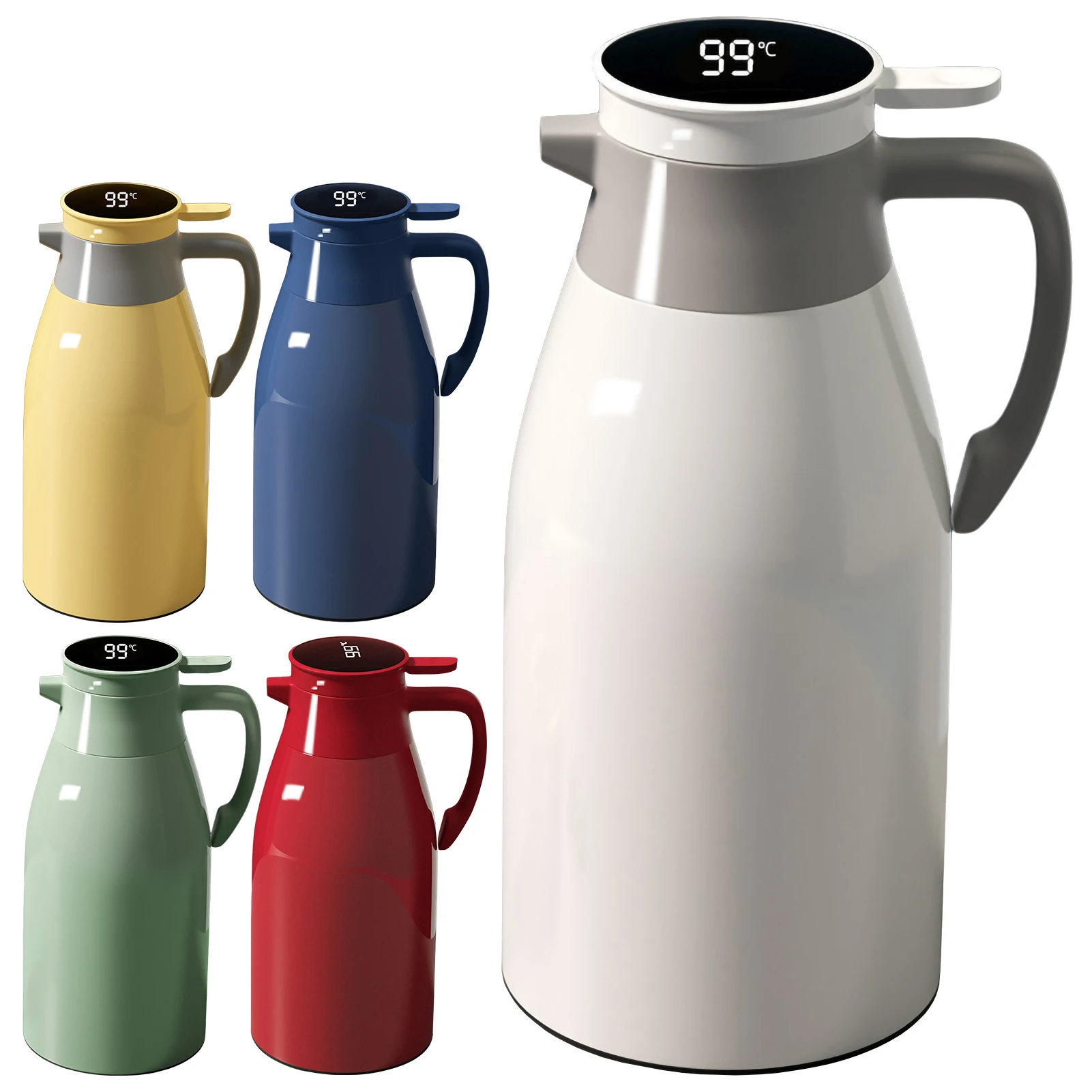 Termo con revestimiento de vidrio de 1/2L, frascos de vacío, botella de agua de gran capacidad, hervidor térmico de cocina, pantalla Digital para el hogar, café