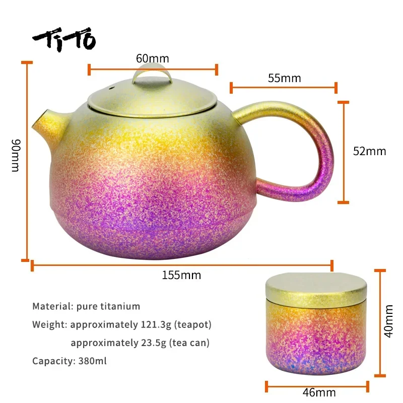 380ml Ultralight Big Capacity kettle warmer pure Titanium XISHI teapot set with tea caddy