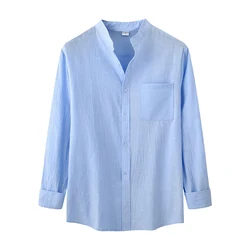 Men s Spring Autumn Casual T-shirts Long Sleeve Mock Neck Solid Color Button Up Shirt