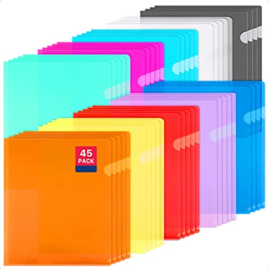 

45PCS Clear Document FoldersClear Colored Plastic Folders 10 Colors Plastic Project Pockets A4 Letter Size Transparent File Fol