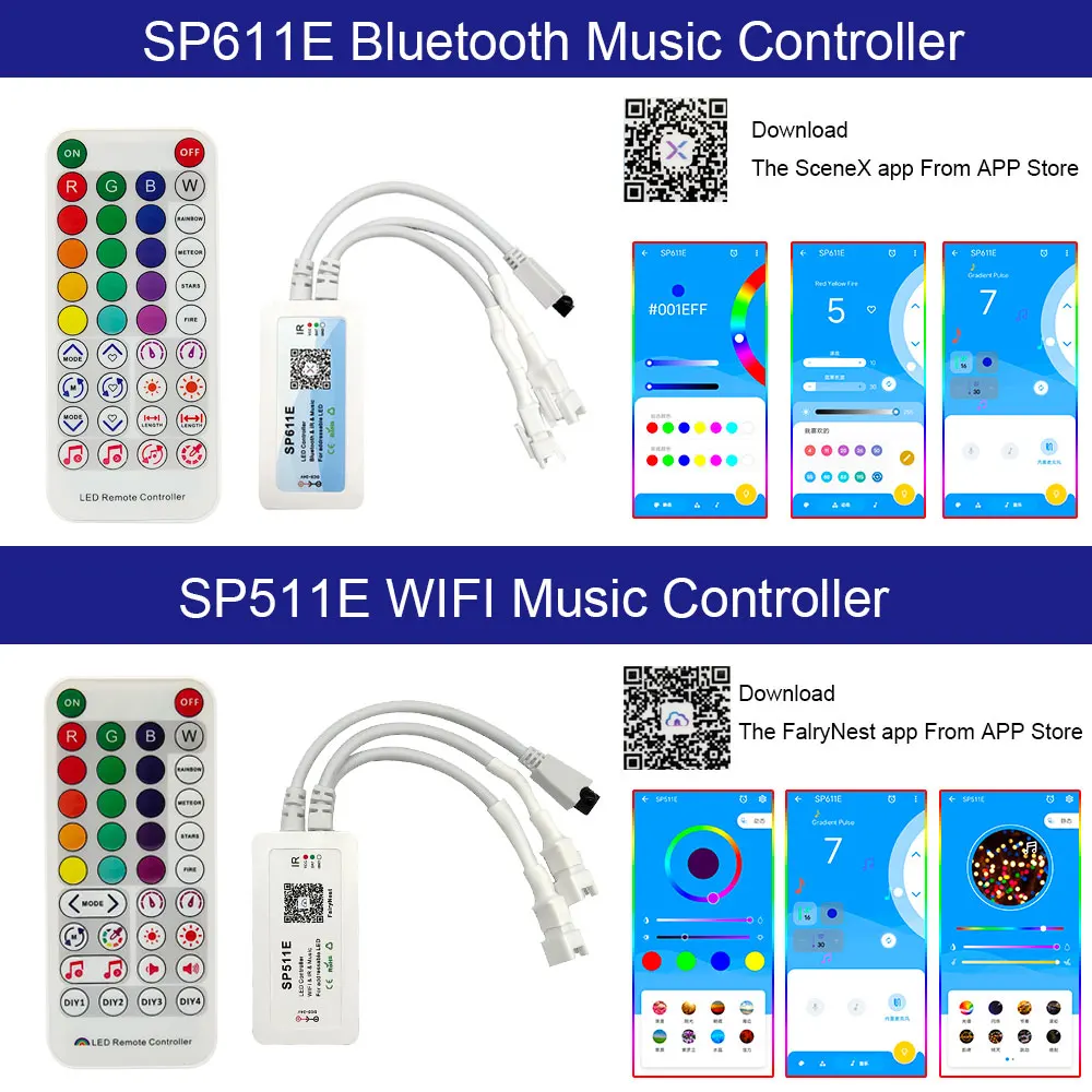 RGB LED 스트립 컨트롤러, 블루투스, 와이파이, 음악, 스마트 LED 컨트롤러, WS2812, 2812B, WS2811, SP107E, SP110E, SP105E, SP108E, SP511E, 5-24V