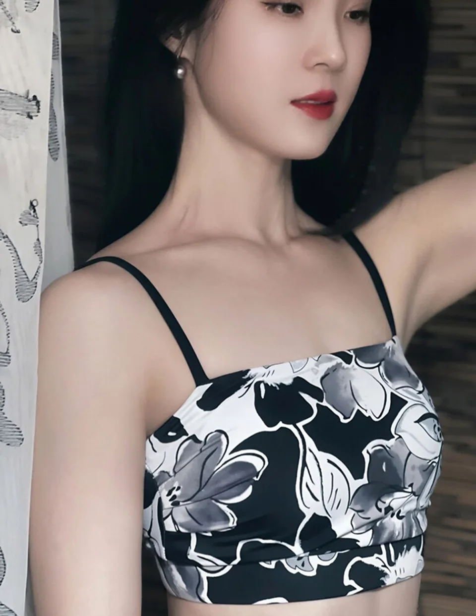 One-character neckline beautiful back short vest Ink Painting Pool sports bra yoga tank top with high-end feel slimming with pad